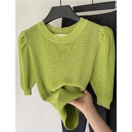 Women's Sweaters Spring Summer Fashion Loose Solid Colour Knitted Pullover Women O-Neck Puff Half Sleeve White Black Ladies Sweater