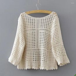 Women's Jackets Women Flare 3/4 Sleeves Kimono Cardigan Hollow Out Crochet Knit Plaid Lace Cropped For Jacket Sun Protection Bea