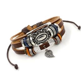Charm Bracelets Retro Mtilayer Wrap Leather Bracelet Leaf Pl String Adjustable Bangle Cuff For Women Men Fashion Jewellery Drop Deliver Dhxaw