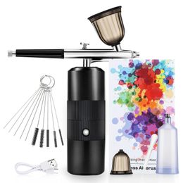 Airbrush Kit with Compressor Air Brush Gun Rechargeable Portable High Pressure Air Brushes with Cleaning Brush Set240129