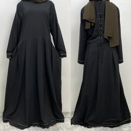 Ethnic Clothing Latest Black Dress For Muslim Women Robe Femme Abaya 2024 Elegant Lace Up Back Inner Musulman Emsembles