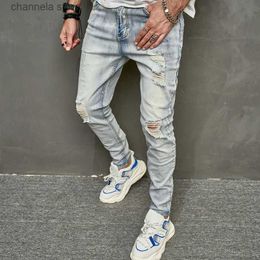 Men's Jeans Streetwear Men Stylish Holes Slim Jeans Pants Spring Male Casual Pencil Denim Trousers T240205