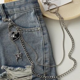 Belts Punk Waist Chain Belt Silver Trousers For Women Girl Men Jeans Pant Cool Metal Chains With Heart Butterfy