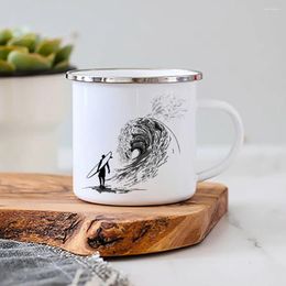 Mugs Mountain Tree Print Summer Camping Enamel Travel Water Cups Campfire Party Coffee Beer Juice Mug With Handle Drinkware