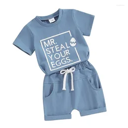 Clothing Sets Toddler Baby Boy Summer Outfit Letter Print Short Sleeve T Shirts Elastic Waist Rolled Shorts Cute Born Clothes