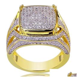 Cluster Rings Hip Hop 18K Gold Square Diamond Ring Golden Champion Motorbike For Men Fashion Jewelry Will And Sandy Gift Drop Deliver Dhdlo