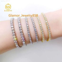 Bracciale tennis in moissanite con catena personalizzata a taglio rotondo Sier da 3 mm 4 mm 5 mm