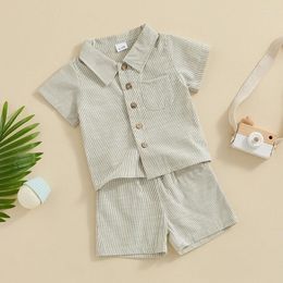 Clothing Sets Toddler Boy Summer 2Pcs Outfit Stripe Print Short Sleeve Button Down Shirt With Elastic Waist Shorts