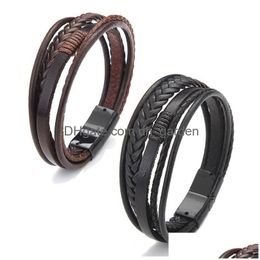 Bangle Woven Braid Leather Bracelet Cuff Magnetic Button Mtilayer Bracelets Wristband Women Men Fashion Jewellery Will And Sandy Gift Dhokp