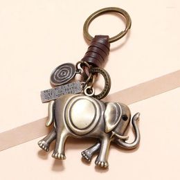 Keychains Woven Alloy Elephant Pendant Leather Keychain Charms Handmade Animal Key Chain Ring Holder Keyring Car Accessories Friends Gift