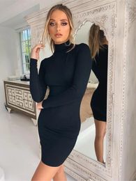 Casual Dresses 2024 Summer Y2k Round Neck Long Sleeve Solid Colour Sexy Slim Hip Dress Bottoming Straight Large Tops