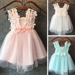 Girl Dresses Girls' Yarn Skirt Kids Crochet Lace Dress Sleeveless Florals Princess Fancy Gown Wedding Party Casual