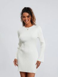 Casual Dresses Womens Sweater Dress Solid Colour Cable Knit Long Sleeve Mock Neck A-Line Mini 2024 Fall Winter
