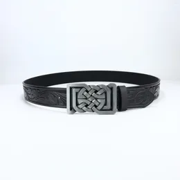 Belts Western Denim Belt Celtic Woven Embossed Alloy Retro Men's And Women's Street PU Niche Punk Leather