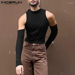 Men's T Shirts INCERUN Men Shirt Solid Turtleneck Long Sleeve Off Shoulder Streetwear Casual Clothing 2024 Hollow Out Sexy Crop Tops 5XL