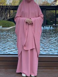 Ethnic Clothing Eid Muslim Prayer Dress Women Abaya Set 2 Piece Garment Khimar Ramadan Hooded Maxi Skirt Kaftan Islamic
