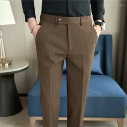 Men's Suits Men Stripe Suit Pants 2024 Autumn British Style Color-woven Textured Trousers Slim Fit Dress Solid Casual Clothing
