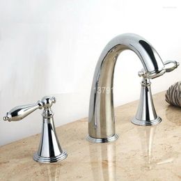 Bathroom Sink Faucets Polished Chrome Widespread Dual Handle Washing Basin Mixer Taps Deck Mounted 3 Holes Lavatory Faucet Acy001