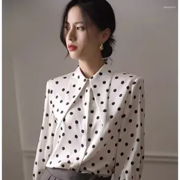 Women's Blouses Satin Casual Shirts Loose Fashion Silk Spring/Summer Ladies Clothing Long Sleeves Polka Dots Prints Tops