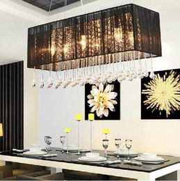 Chandeliers Modern Rectangle Design Cloth Lampshade Crystal Chandelier E14 Lights Home Decoration Lighting For Dining Room