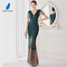 DEERVEADO Elegant V Neck Mermaid Evening Dress Long Luxury Beads Women Evening Party Dresses Formal Dress 19085 240201