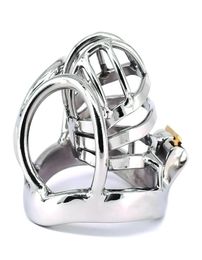 Male Cock Cage Stainless Steel Arc Penisring with Anti-off Ring Scrotum Restraints Gear Devices Metal Balls Locking5846615