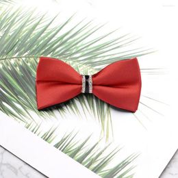 Bow Ties Men Tie Formal Style Rhinestone Decor Exquisite Satin Bright Color Smooth Solid Banquet Wedding Groom Clothes