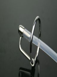 Stainless Steel Male Urethral Stretcher Dilator Catheter Silicone Tube Urethral Sounds Penis Plug BDSM Sex Toys For Men Thru Hole3362879