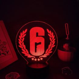 Night Lights Rainbow Six 6 FPS Game LOGO 3D Lamps Led RGB Neon Cool Gift For Friends Bedroom Table Desk Colorful Mark Decoration