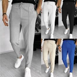 Fashionable sports ultra-thin long pants for mens 2024 spring/summer solid Colour brushed lace up pencil pants casual simple straight pants 240206