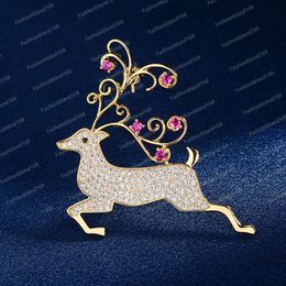 2024 New Year Brooch for Women Good Luck All The Way Sika Deer Brooch Cute Animal Pin Collar Sweater Suit Accessories