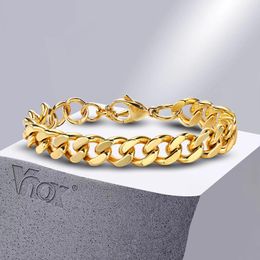 Link Bracelets Vnox 12mm Width Solid Sturdy Hand Chain For Women Men Stainless Steel PVD Gold Color Cuban Wristband