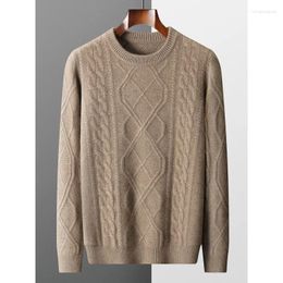 Men's Sweaters 5-Pin 3-Strand Thick Sweater Round Neck High Quality Autumn And Winter Warm Loose Pure Wool Knitted Swea