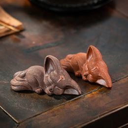 Chinese Yixing Purple Clay Sculpture Tea Pet Lucky Fox Statue Art Ornaments Animal Tea Figurine Crafts Home Tea Set Decors Gifts 240130