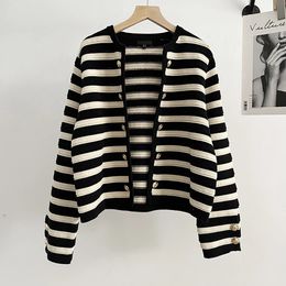 Fashion Spring Autumn Striped Knitted Sweater Slim Simple Casual Versatile Cardigans Coat Female Tops Chic 240123