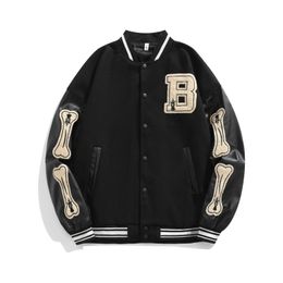 Varsity Baseball Bomber Jacket Women HipHop Haraiuku Bone Letter Patchwork Leather Jackets Streetwear Men Unisex College Coats 240126