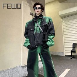 FEWQ Spring Painting Design Denim Jacket Pants Mens Loose Fitting Set High Street Long Sleeve Vintage Winter 24X4261 240122