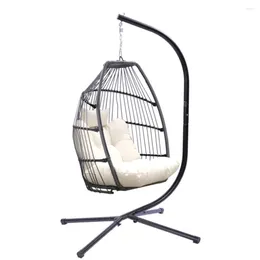 Camp Furniture Outdoor Patio Wicker Folding Hanging Chair Rattan Swing Hammock Egg With Cushion And Pillow