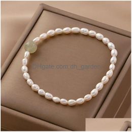 Chain Natural Freshwater Pearl Bracelet For Women Fashion Jade Beaded Stretch Bracelets Cuff Fine Jewellery Drop Delivery Dhw0G