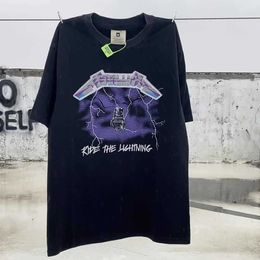 Men's T-Shirts Vintage ancient style washed water worn out with lightning seats short high loose fitting American fashion brand street half sleeved