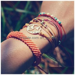 Charm Bracelets World Map Mtilayer Bracelet Bead Weave Women Adjustable Bangle Cuff Summer Fashion Jewellery Will And Sandy Drop Delive Dhwua
