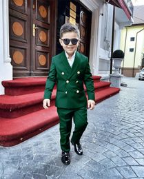 Boys Wedding Suit Jacket Pants Set of 2 Double Breasted Kids Clothes Fashion Gold Buttons 2-16 Years Blazer 240130