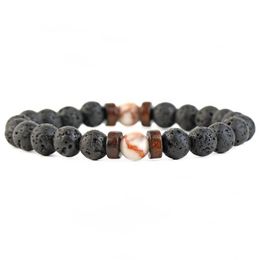 Beaded Wood Beads 8Mm Black Oil Diffuser Lava Rock Bead Strand Bracelet Wristband Cuff For Women Men Fashion Jewellery Will And Sandy Dhc8N