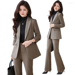 Women's Two Piece Pants High End Suits Women 2024 Autumn Fashion Temperament Professional Slim Blazer And Flare Sets Office Ladies Work Wear