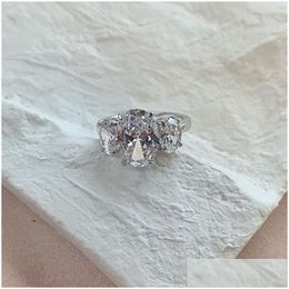 Wedding Rings Bling Oval Diamond Designer Ring For Woman 925 Sterling Sier White 5A Zirconia Bride Eternity Love Womens Engagement L Dhwfk