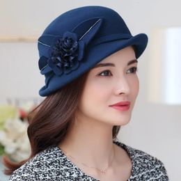 Winter Hat for Women 1920s Gatsby Style Flower Warm Wool Hat Winter Cap Lady Party Hats Cloche Bonnet Femme Asymmetric y240126