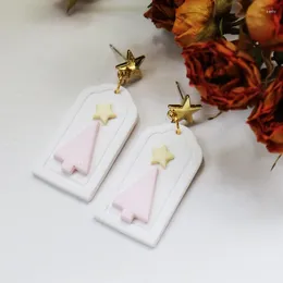 Dangle Earrings Christmas Tree For Women Girls Star Drop Polymer Clay Pink Green Jewellery Accessory Gifts