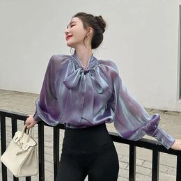 Women's Blouses TFETTERS Brand Blouse Women 2024 Spring And Autumn Fashion Long Sleeve Shirts Tops Gentle Mesh Chiffon Shirt Clothes