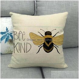Cushion/Decorative Pillow One Side Print Cushion Er Linen For Home Sofa Seat Throw Cute Vintage Decoration 45X45Cm Bee Insect Drop D Dhin9