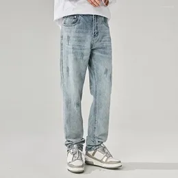 Men's Jeans Straight Man Cowboy Pants With Pockets Trousers Light Blue In Regular Designer Xs Kpop Denim